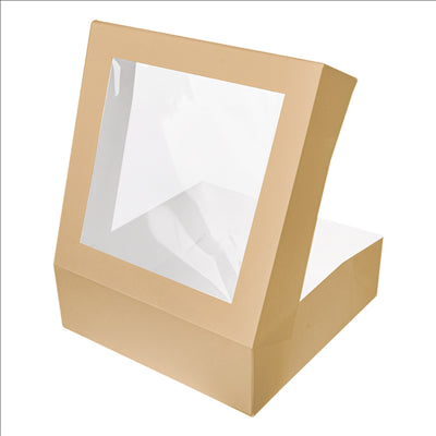 BOÎTES PÂTISSERIES AVEC FENÊTRE 'THEPACK' 240 G/M2 + OPP 32x32x10 CM NATUREL CARTON ONDULÉ NANO-MICRO (100 UNITÉS)