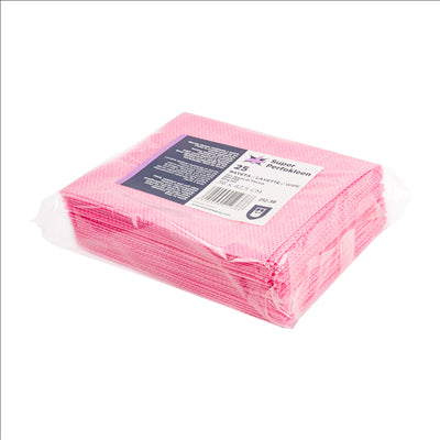 25 U. LAVETTES "SUPER PERFOKLEEN"  80 G/M2 36x42,5 CM ROUGE VISCOSE (6 UNITÉS)