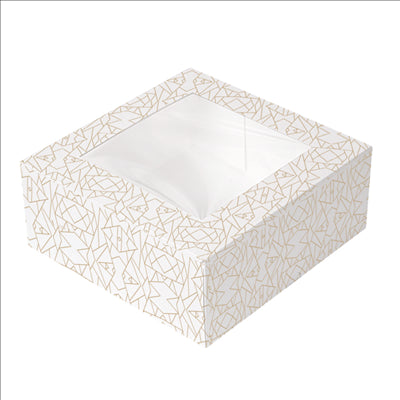 BOÎTES PATISSERIES AVEC FENÊTRE 'THEPACK DECO' 250 G/M2 + OPP 16x16x8 CM BLANC CARTON ONDULÉ NANO-MICRO (50 UNITÉS)