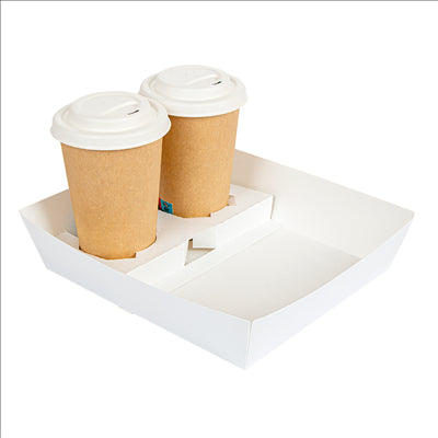 PLATEAUX REPAS À EMPORTER 2 VERRES+1 COMPART. 'THEPACK' 220 G/M2 24,5x22x5,5 CM BLANC CARTON ONDULÉ NANO-MICRO (240 UNITÉS)