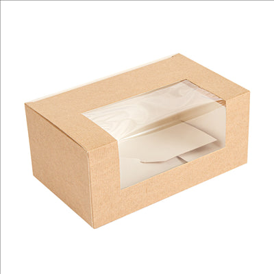 BOÎTES PÂTISSERIES AVEC FENÊTRE 'THEPACK' 240 G/M2 + OPP 18x11x8 CM NATUREL CARTON ONDULÉ NANO-MICRO (400 UNITÉS)