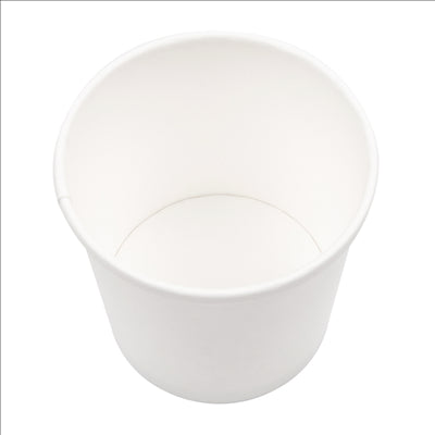 RÉCIPIENTS + COUVERCLES 360 ML - 12 oz 300 + 18 PE G/M2 Ø9/7,2x8,4 CM BLANC CARTON (250 UNITÉS)