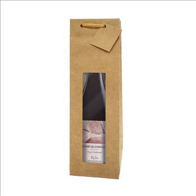 10 U. SACS PORTE-BOUTEILLES AVEC FENÊTRE  175 g/m2 9,2+8,8x38 CM NATUREL KRAFT (10 UNITÉS)