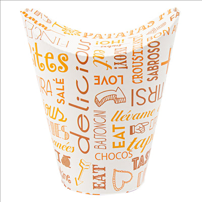 GOBELETS À FRITES AVEC FERMETURE 'PAROLE' 16 OZ - 480 ML 220 + 18PE G/M2 8,5x14 CM BLANC CARTON (50 UNITÉS)