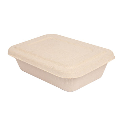 PLATEAUX + COUVERCLE 'BIONIC' 800 ML 19,3x13,5x5 CM NATUREL BAGASSE (400 UNITÉS)