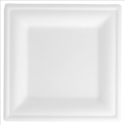 ASSIETTES CARRÉES 'BIONIC'  16x16x1 CM BLANC BAGASSE (1000 UNITÉS)