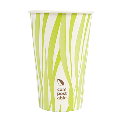 GOBELETS BOISSONS FROIDES ET CHAUDES 1 PAROI GRASS 'COMPOSTABLE' 480 ML 300 G/M2 Ø9/6x13,2 CM BLANC CARTON (1000 UNITÉS)