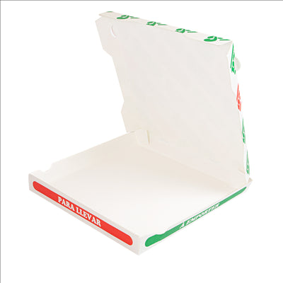 BOÎTES PIZZA 'THEPACK' 330 G/M2 32x32x3,8 CM BLANC CARTON ONDULÉ MICROCANAL (100 UNITÉS)