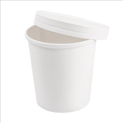 RÉCIPIENTS + COUVERCLES 480 ML - 16 oz 320 + 18 PE G/M2 Ø9,7/7,5x10 CM BLANC CARTON (250 UNITÉS)