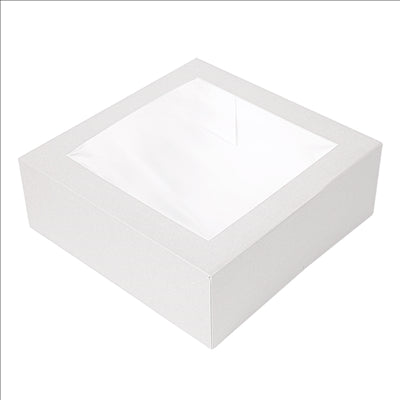 BOÎTES PATISSERIES AVEC FENÊTRE 'THEPACK' 250 G/M2 + OPP 16x16x8 CM BLANC CARTON ONDULÉ NANO-MICRO (200 UNITÉS)