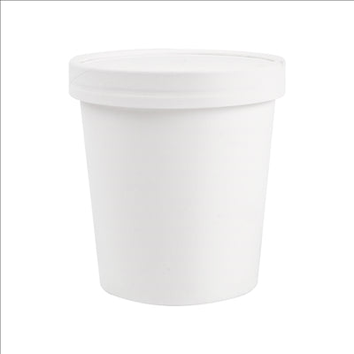 RÉCIPIENTS + COUVERCLES 480 ML - 16 oz 320 + 18 PE G/M2 Ø9,7/7,5x10 CM BLANC CARTON (250 UNITÉS)