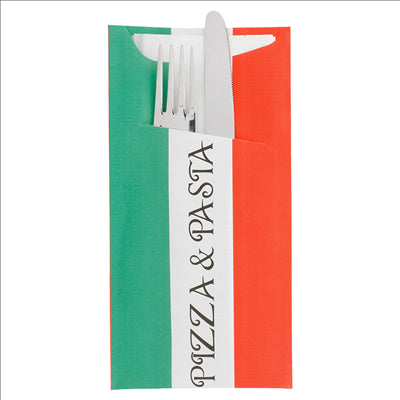 SACS COUVERTS + SERVIETTE 'JUST IN TIME - PIZZA & PASTA' 90 + 10PE G/M2 11,2x22,5 CM BLANC CELLULOSE (400 UNITÉS)