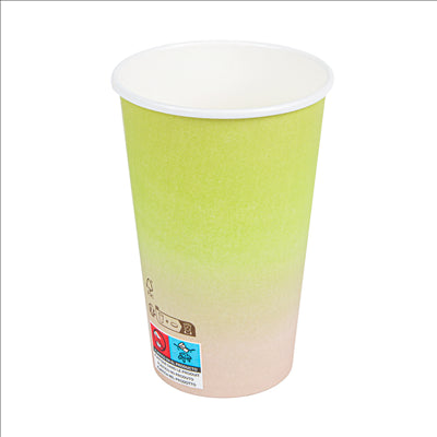 GOBELETS BOISSONS FROIDES ET CHAUDES 1 PAROI 'COMPOSTABLE GRADIENT' 480 ML 300 G/M2 Ø9/6x13,2 CM BLANC CARTON (1000 UNITÉS)