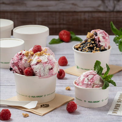 POTS À GLACES 'COMPOSTABLE' 90 ML 230 G/M2 Ø7,2x4 CM BLANC CARTON (2000 UNITÉS)