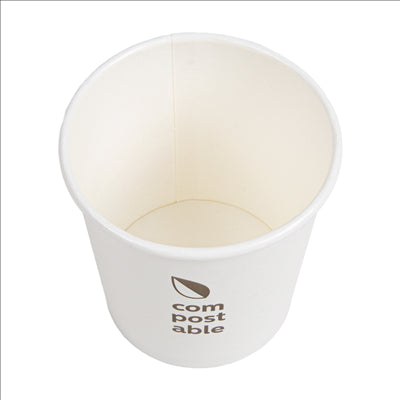 GOBELETS BOISSONS FROIDES ET CHAUDES 1 PAROI 'COMPOSTABLE' 120 ML - 4 oz 230 G/M2 Ø6,3/4,5x6 CM BLANC CARTON (1000 UNITÉS)