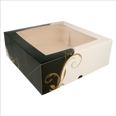 BOÎTES PÂTISSERIES AVEC FENÊTRE 'THEPACK CLASSIC' 250 G/M2 28x28x10 CM BLANC CARTON ONDULÉ NANO-MICRO (100 UNITÉS)