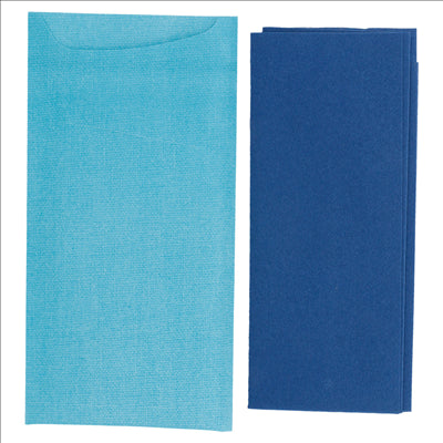 SACS COUVERTS + SERVIETTE AIRLAID BLEU 33x40 CM 'JUST IN TIME' 90 + 10PE G/M2 11,2x22,5 CM TURQUOISE CELLULOSE (250 UNITÉS)