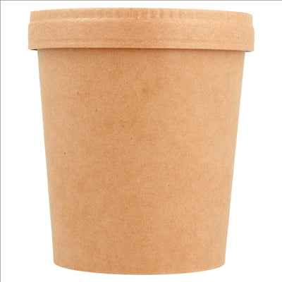 COMBO RÉCIPIENTS + COUVERCLES 480 ML - 16 oz 340 + 18 PE G/M2 Ø 9,7/7,5x10 CM NATUREL KRAFT (250 UNITÉS)