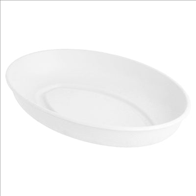 ASSIETTES OVALES 'BIONIC'  23,6x16,9x4 CM BLANC BAGASSE (300 UNITÉS)