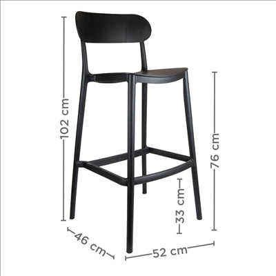 TABOURET HAUT AVEC DOSSIER 'SUPRA-TEK'  52x46x102 CM NOIR PP (4 UNITÉS)