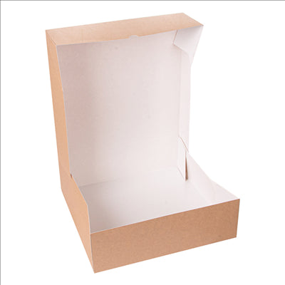 BOÎTES PATISSERIES SANS FENÊTRE 'THEPACK' 240 G/M2 32x32x10 CM NATUREL CARTON ONDULÉ NANO-MICRO (100 UNITÉS)