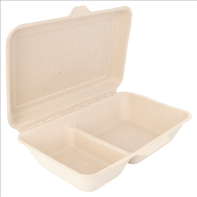 COQUILLES 2 COMPART. 'BIONIC' 1 L 16,5x22,5x6,4 CM NATUREL BAGASSE (500 UNITÉS)