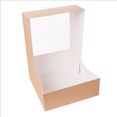 BOÎTES PÂTISSERIES AVEC FENÊTRE 'THEPACK' 240 G/M2 + OPP 28x28x10 CM NATUREL CARTON ONDULÉ NANO-MICRO (100 UNITÉS)