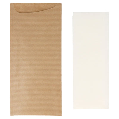 SACS COUVERTS + SERVIETTE 'JUST IN TIME' 80+10PE G/M2 8,5x19,5 CM NATUREL KRAFT VERGÉ (250 UNITÉS)