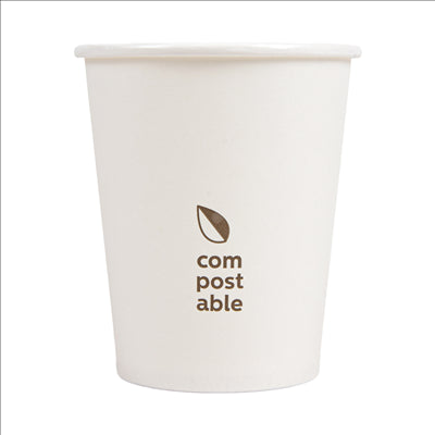GOBELETS BOISSONS FROIDES ET CHAUDES 1 PAROI 'COMPOSTABLE' 240 ML - 8 oz 280 G/M2 Ø8/5,6x9,2 CM BLANC CARTON (1000 UNITÉS)