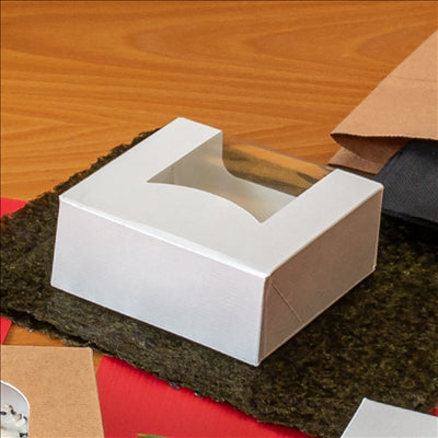 RÉCIPIENTS SUSHI+FÊNETRE 'THEPACK' 230 G/M2 + OPP 10x10x4 CM BLANC CARTON ONDULÉ NANO-MICRO (400 UNITÉS)