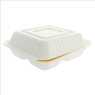 COQUILLES "M" 3 COMPART. 'BIONIC'  20x20x7,5 CM BLANC BAGASSE (200 UNITÉS)