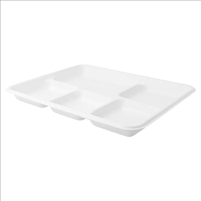 PLATEAUX 5 COMPART. 'BIONIC'  26,5x21,5x2,5 CM BLANC BAGASSE (500 UNITÉS)