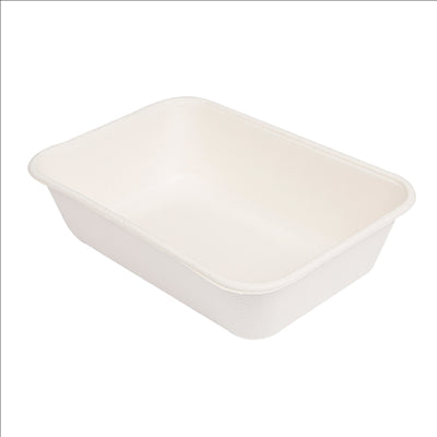 PLATEAUX + COUVERCLE 'BIONIC' 800 ML 19,3x13,5x5 CM BLANC BAGASSE (400 UNITÉS)