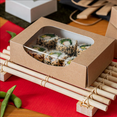 RÉCIPIENTS SUSHI+FÊNETRE 'THEPACK' 220 G/M2 + OPP 17,5x12x4,5 CM MARRON CARTON ONDULÉ NANO-MICRO (400 UNITÉS)