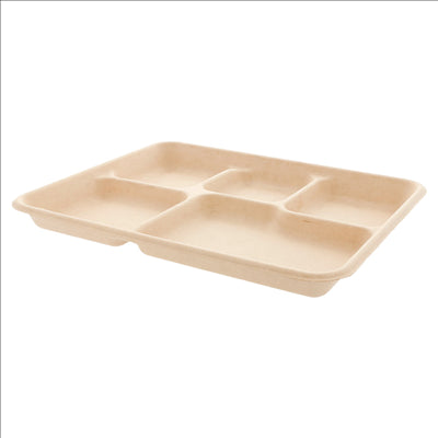 PLATEAUX 5 COMPART. 'BIONIC'  26,5x21,5x2 CM NATUREL BAGASSE (500 UNITÉS)