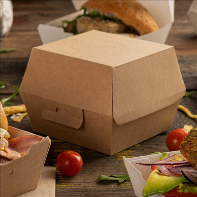 BOÎTES HAMBURGER 'THEPACK' 220 G/M2 14,4x13,6x9,2 CM (L+) NATUREL CARTON ONDULÉ NANO-MICRO (500 UNITÉS)