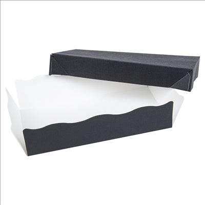 PLATEAUX + COUVERCLE 'THEPACK' 230 G/M2 19,5x11x4,5 CM NOIR CARTON ONDULÉ NANO-MICRO (200 UNITÉS)