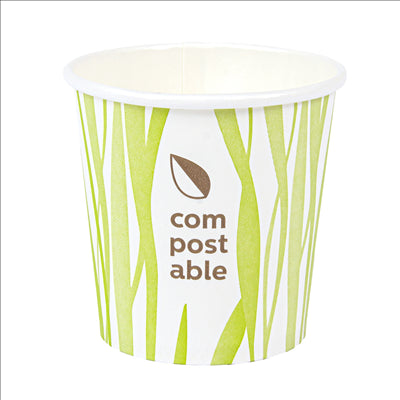 GOBELETS BOISSONS FROIDES ET CHAUDES 1 PAROI GRASS 'COMPOSTABLE' 120 ML 230 G/M2 Ø6,3/4,5x6 CM BLANC CARTON (1000 UNITÉS)