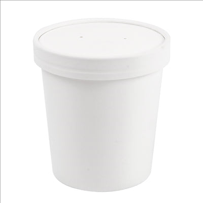 RÉCIPIENTS + COUVERCLES 480 ML - 16 oz 320 + 18 PE G/M2 Ø9,7/7,5x10 CM BLANC CARTON (250 UNITÉS)