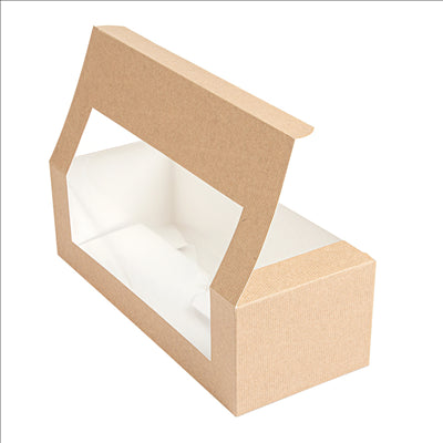 BOÎTES PÂTISSERIES AVEC FENÊTRE 'THEPACK' 240 G/M2 + OPP 26x11x8 CM NATUREL CARTON ONDULÉ NANO-MICRO (300 UNITÉS)