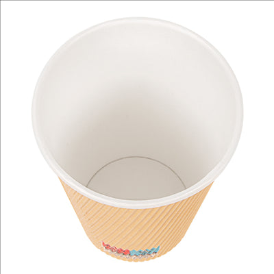 GOBELETS BOISSONS CHAUDES DOUBLE PAROI, KRAFT ONDULÉ 480 ML 300 + 250 + 18 PE G/M2 Ø9/6x13,2 CM MARRON CARTON (500 UNITÉS)