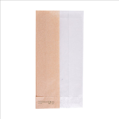 SACHETS POUR SANDWICHES AVEC FENÊTRE ECO 'CORNER WINDOW' 40 G/M2 9+5,5x18 CM NATUREL PARCH.INGRAISSABLE (250 UNITÉS)