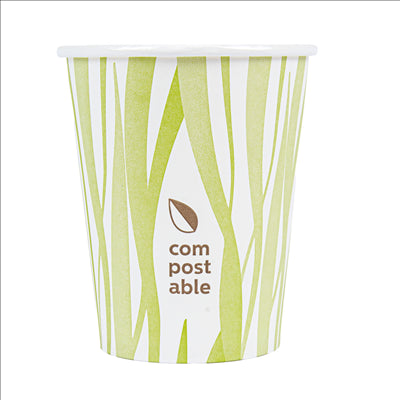 GOBELETS BOISSONS FROIDES ET CHAUDES 1 PAROI GRASS 'COMPOSTABLE' 240 ML 280 G/M2 Ø8/5,6x9,2 CM BLANC CARTON (1000 UNITÉS)