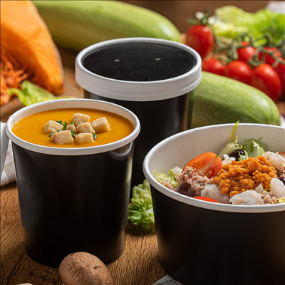 RÉCIPIENTS + COUVERCLES 780 ML - 26 oz 330 + 18 PE G/M2 Ø11,7/9,2x11 CM NOIR CARTON (250 UNITÉS)