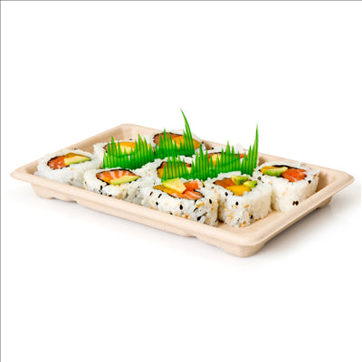 BOÎTES SUSHI 'BIONIC'  21,3x13,3x1,5 CM NATUREL BAGASSE (800 UNITÉS)