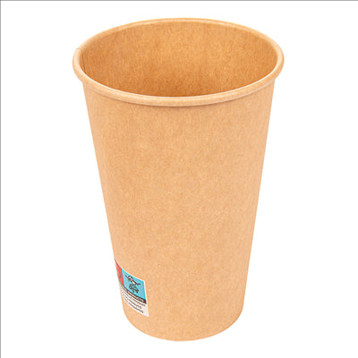 GOBELETS BOISSONS CHAUDES 1 PAROI 480 ML 300 + 18 PE G/M2 Ø9/6x13,2 CM MARRON CARTON (1000 UNITÉS)