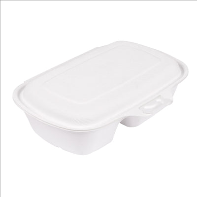 COQUILLES 2 COMPART. 'BIONIC' 900 ML 22,4x14x6 CM BLANC BAGASSE (400 UNITÉS)