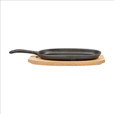 ASSIETTE CHAMPÊTRE + SUPPORT EN BOIS  23,5x13,5 CM NOIR FER (8 UNITÉS)