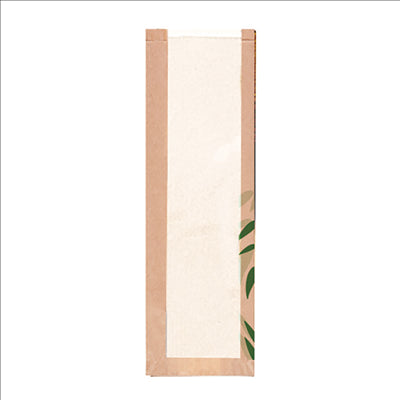 SACHETS PAIN ROND AVEC FENÊTRE ECO 'FEEL GREEN' 32 G/M2 14+4x48 CM NATUREL KRAFT (250 UNITÉS)