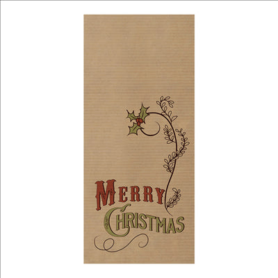 SERVIETTES BORDEAUX EMB. 'D.POINT' 40x32 CM - MERRY CHRISTMAS 'JUST IN TIME CLOSED' 40 + 10PE G/M2 11x25 CM KRAFT VERGÉ (300 UNITÉS)